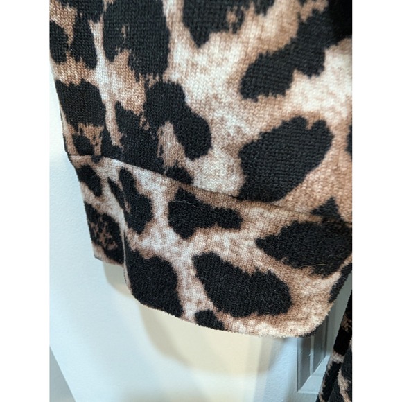 HoneyMe Leopard Print Black Knit Cardigan Duster Women's L Casual Warm Cozy - Picture 2 of 5
